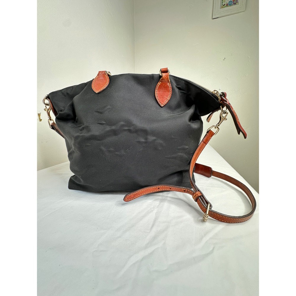 Dooney & Bourke Black Nylon Leather Trim Satchel Crossbody Bag Front Zip Pockets - Picture 6 of 16